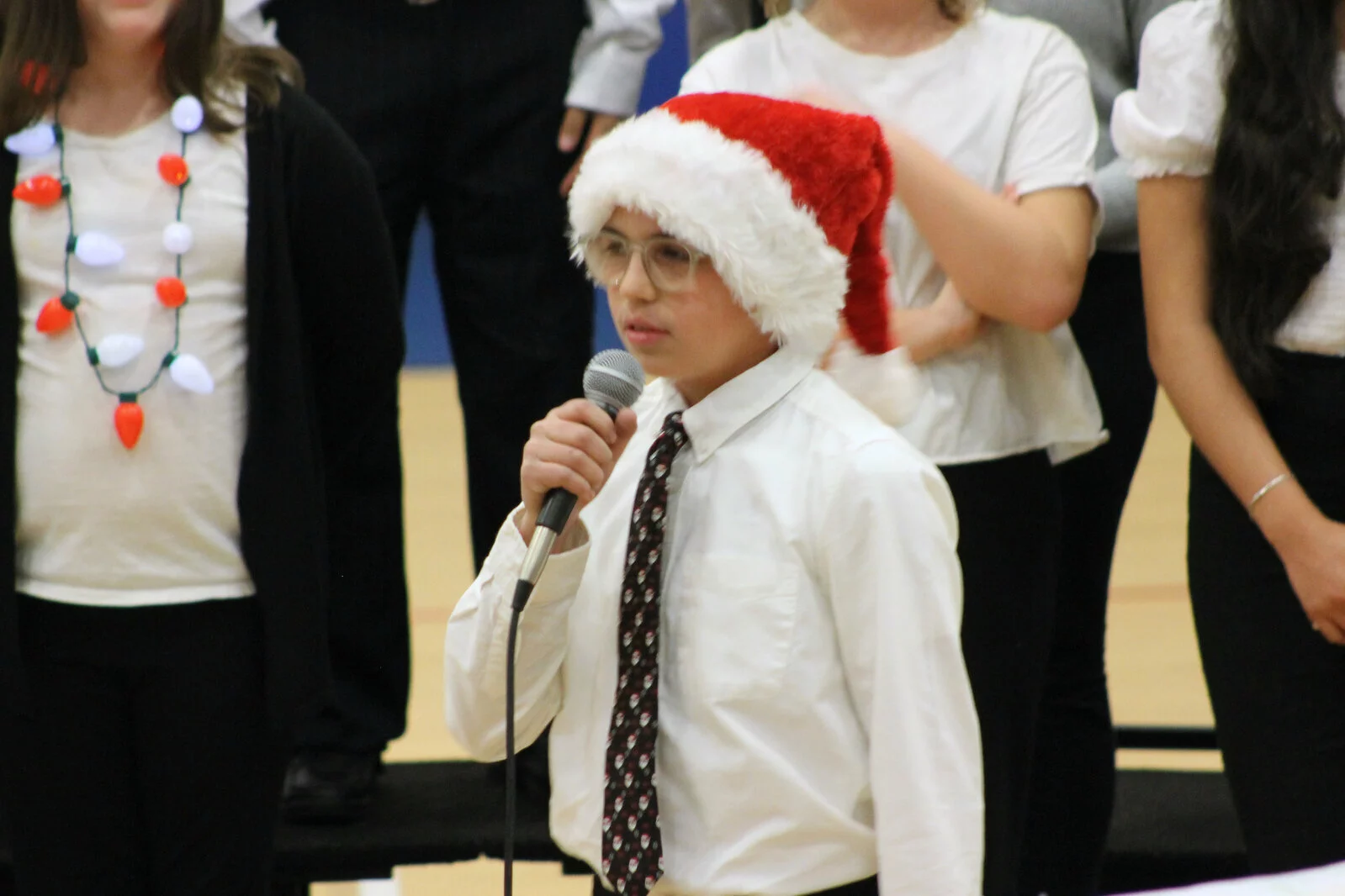 close up of student singing