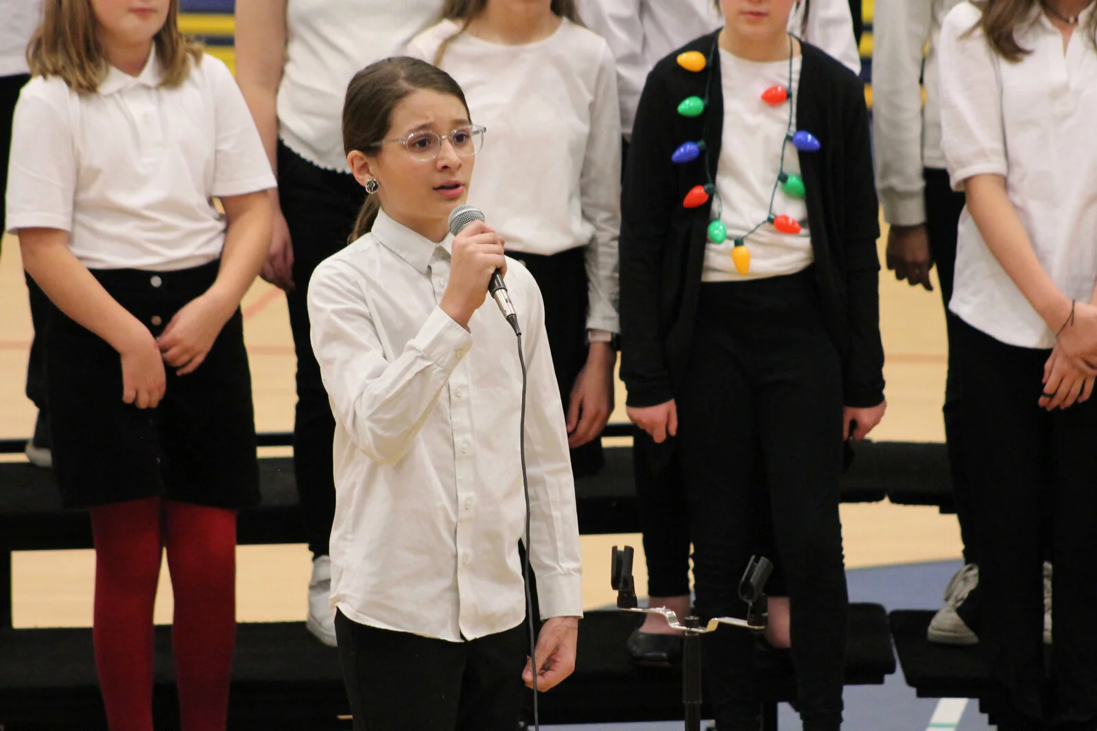 close up of student singing